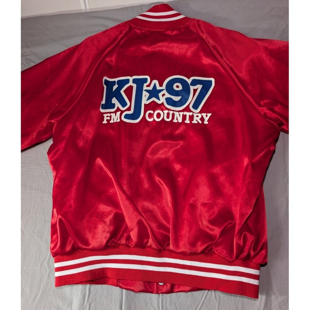 Vintage San Antonio TX KJ97 Country Radio Large Satin Red Jacket 90s Hartwell